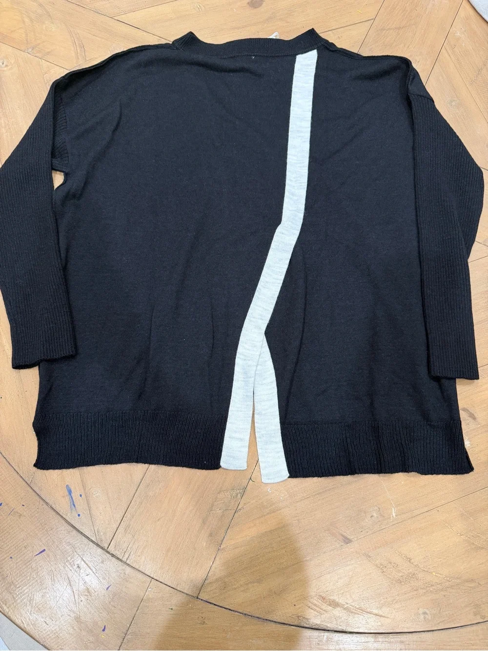 Mersea Coronado Split Back Sweater Black with White Stripe Crewneck S/M NWT - Picture 7 of 8